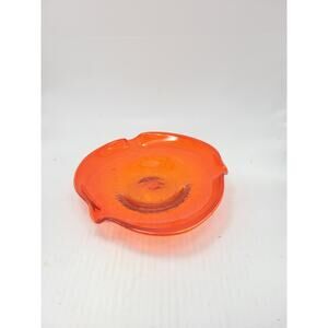 Vintage Rainbow Crackle Art Glass Amberina Ashtray, Hand-Blown Mid Century